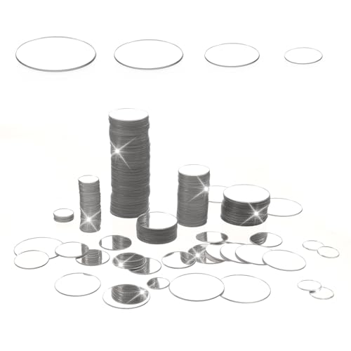 225 Pieces Small Circle Craft Mirror Mini Acrylic Round Mirror Mosaic Mirrors Tiles Self Adhesive Round Mirrors Stickers for DIY Crafts 0.5 Inch 0.75 Inch 1 Inchs 1.2 Inchs