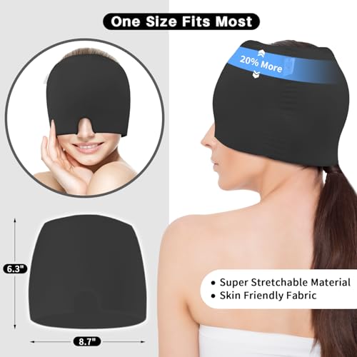 Image of my novel things Migraine Relief Cap, Headache Relief Cap 2PCS with Gel Cooling Eye Mask, Hot Cold Therapy Ice Cap, Cold Compress for Head Sinus, Puffy Eyes, Tension and Stress Relief