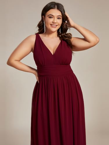 Image of Ever-Pretty V Neck Sleeveless Pleated Chiffon Maxi Plus Size Formal Dress for Women Bridesmaid Dresses 09016-DA