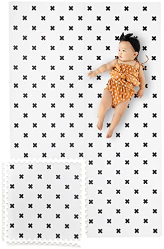 Image of Yay Mats Stylish Extra Large Baby Play Mat. Soft, Thick, Non-Toxic Foam Covers 6 ft x 4 ft. Expandable Tiles with Edges Infants and Kids Playmat Tummy Time Mat (Brooklyn Cross White)