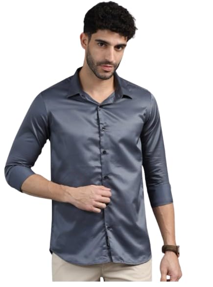 Image of Men's Regular Fit Full Sleeve Poly Satin Silk Shirt | Men's Formal Shiny Shirt for Men