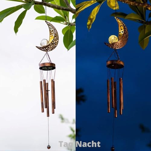 lifemet Windspiel, Solarleuchten – angetriebene LED-Mond-Nachtlichter, für den Außenbereich, Garten, wasserdicht, Metall, Windglocken-Licht, Lampe für Terrasse, Deck, Rasen, Hof, Terrasse