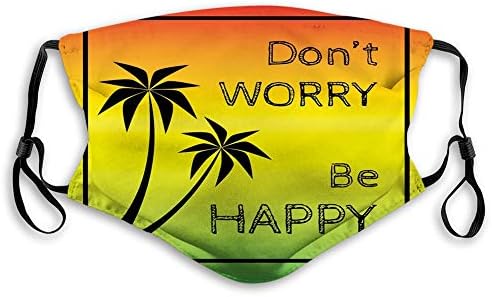 Comfortable Printed mask,Rasta, Dont Worry Be Happy Music Words of Iconic Singer Palms Ombre Colors, Lime Green Yellow Black,Windproof Facial decorations for Adults Size：M