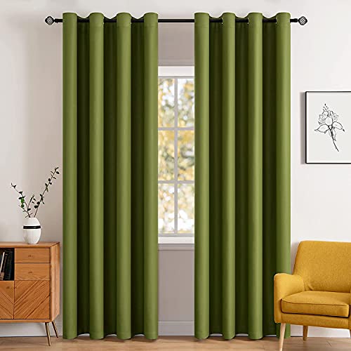MIULEE Blackout Curtains for Bedroom Living Room Thermal Insulated Room Darkening Grommet Top Solid Light Blocking Drapery Set of 2 Window Panels 52 x 72 Inches Olive Green