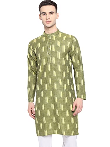 Image of Vastraa Fusion Men's Printed Kurta Pure Cotton Long Kurta, Round Collar, Full Sleeves, Button Kurta, Ethnic Wear