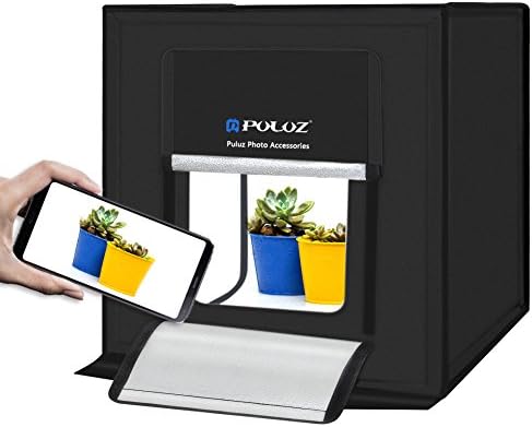 Portable Photo Studio with 3 Backdrops (Black/White/Orange), 16"x16" Light Box for Jewelry,Toys,Baking,Small Items Photography, Shooting Tent Box Kit Brightness Adjustable