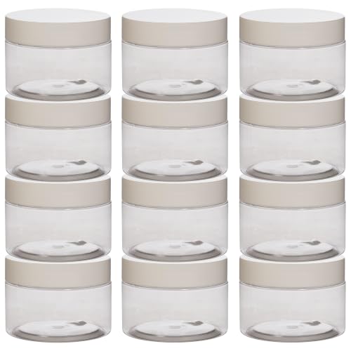 Maddie Rae’s 4oz Slime Storage Jars with Lids (12 Pack)-Clear Plastic Containers for Slime, Beads, Glitter, Sprinkles-Airtight Wide Mouth Refillable Organizer Jars for Ages 14+