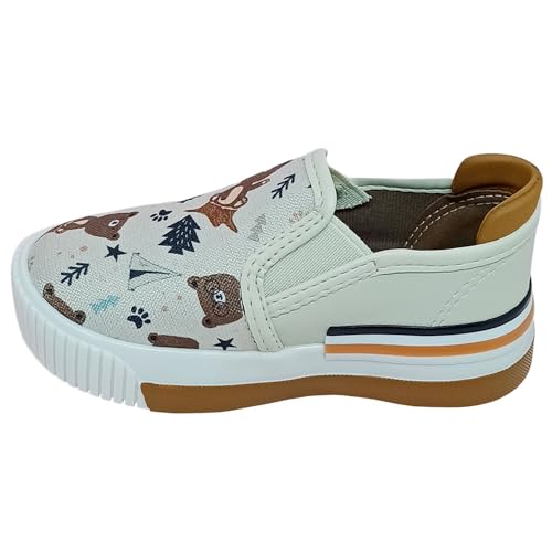 Tênis Molekinho Menino Slip On Urso Napa Cor:Multi Branco Off/Caramelo;Tamanho:24