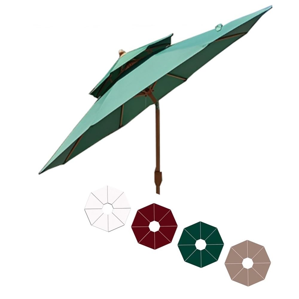 Ombrellone Da Giardino Rotondo 2.7m Ombrello Da Patio Inclinabile | Antipioggia Ombrellone Da Spiaggia Doppio Tetto Parasole Con Manovella 8 Costole Palo In Ferro