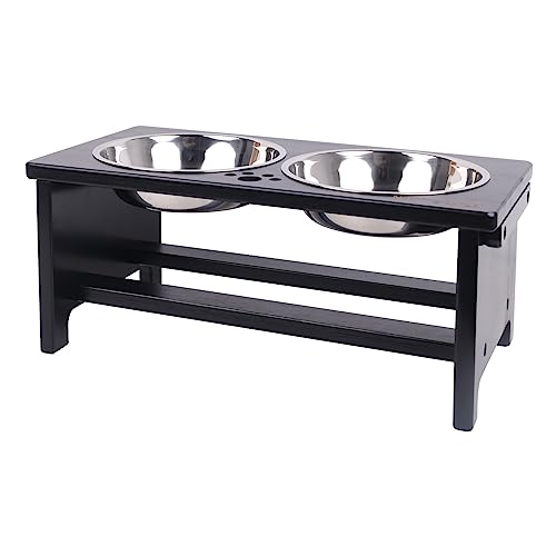 Image of Raised Dog Bowls For Medium Sized Dogs, Elevated Dog Bowls With Stand, Dog Feeding Bowls On Stand With 2 Stainless Steel By Nothing Burger(Black)