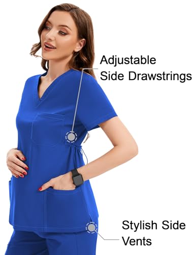 Image of PACBREEZE Women's Maternity Scrub Top /Shirt V-Neck Workwear Medical Pregnancy Scrub Clothes with 4 Pockets, S-XXL (Royal Blue, Medium)