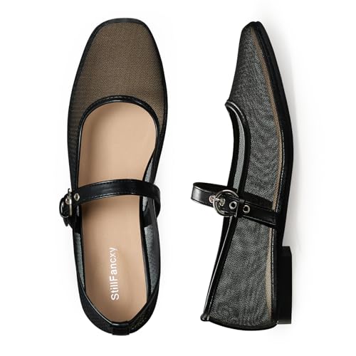 Black Mesh Flats for Women Mesh Ballet Flats Mary Jane