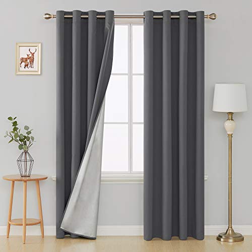 Deconovo Blackout Curtains Room Darkening Silver Back Coated Energy Saving Thermal Insulated Drapes