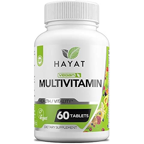 HAYAT Vitamins Vegan Natural Multivitamin, Daily Vitamins with Vitamin A, C, D, E, B1, B2, B3, B6, B12, Biotin, Zinc and More, 2 Month Supply, All Natural, Certified Halal, 60 Tablets, Made in The USA Cover