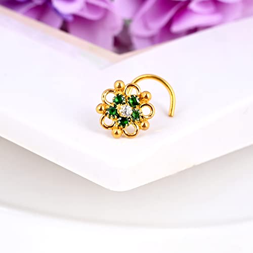 Emerald Cz Stone 18G Nose Rings Hoops Nose Rings Studs For Nose Piercings Surgical Steel Nose Piercing Jewelry For Women Men Handmade Jewelry Body Jewelry Indian Nose Ring Customize Jewelry #TOP3