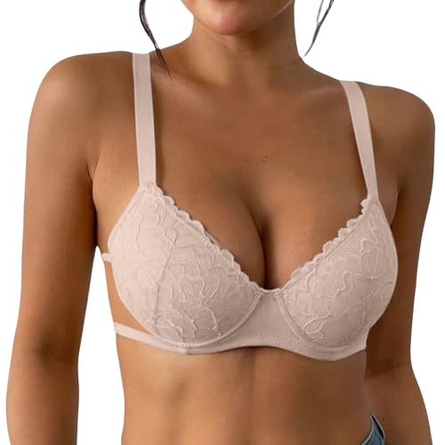 Sujetadores Reductores Sujetador con Aros Mujer Sujetador de Mujer con Encaje, cómodo, Acolchado y Aros Sin Costuras Tirantes Espalda (Beige, 70B)