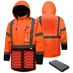DPSAFETY Heated Jacket for Men,3M Reflective safety Heated Parka,Waterproof CLASS 3 Hi-Vis jacket,High Visibility Work Coat