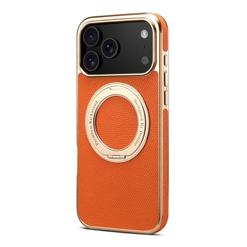 Coque rigide iPhone 14 Pro orange cuir massif étui dos protection