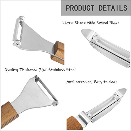 2-Piece Peeler Set For Kitchen, Premium Rotary Vegetable Peeler With Wooden Handle, Y-Shaped And I-Shaped Peelers For Potato, Carrot, Apple, All Fruit & Veggie #TOP1