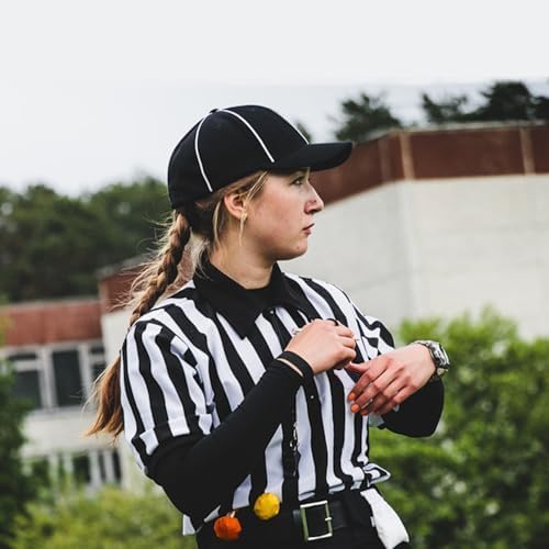 4 Pcs Men's Official Referee Costume Set Zipper Ref Shirt Stainless Whistle with Lanyard Red & Yellow Penalty Flag - Image 6