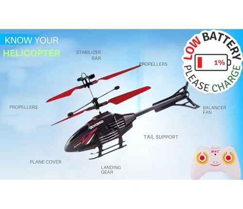 Image of Toy Plastic Helicopter Remote Control Helifor 6 + Years Boys Indoor and Outdoor Helicopter, Palm Sensing Helicopteer with led Lights (Pack of 1) (BlackRed)
