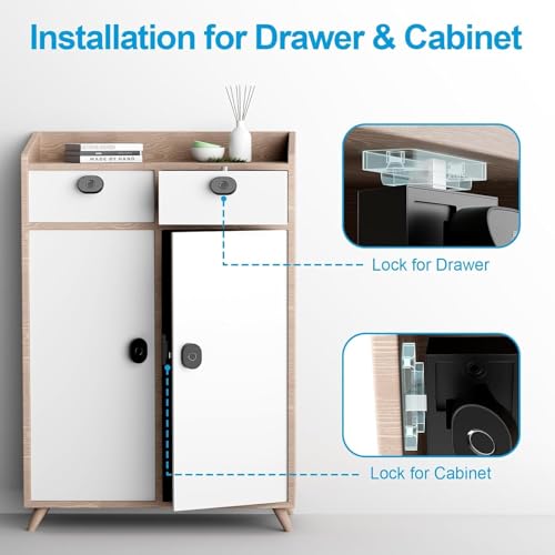 Image of ALCOTT ZINC Fingerprint Drawer Lock, Smart Biometric Cabinet Lock, Safety Electric Drawer Wardrobe,1st Made in India Digital Furniture Lock| Black| 3 Yrs Warranty (Store Upto 20 Fingerprints)
