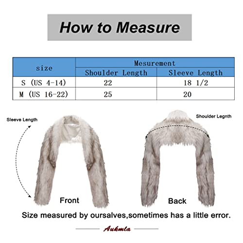 Aukmla Women Faux Fur Bolero Shrugs Winter Wedding Fur Jacket Long Sleeves Evening Fur Shawls Wraps for Bride and Bridesmaid3