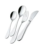 Set includes a round tip knife and squared fork tines for safety