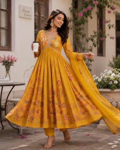 Image of KD Women's Cotton Printed Kurta Set with Pants & Dupatta | Elegant Ethnic Wear for Women | Floral Print |