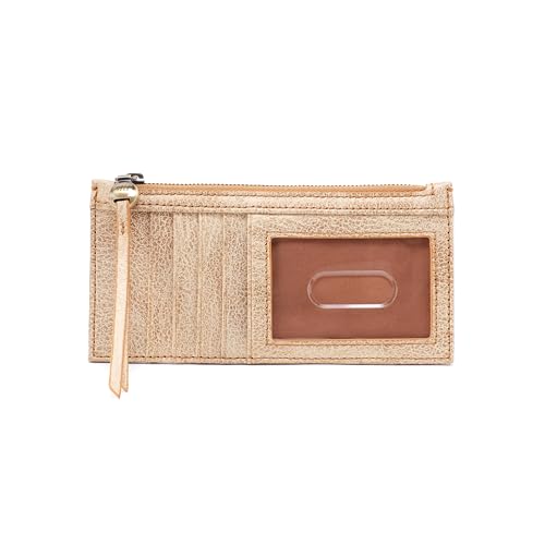 Image of HOBO Carte Leather Minimalist Card Case with Zip Pocket for Cash, Business Card Holder, Protective ID Window, and Slim Design for Travel, Gold Leaf