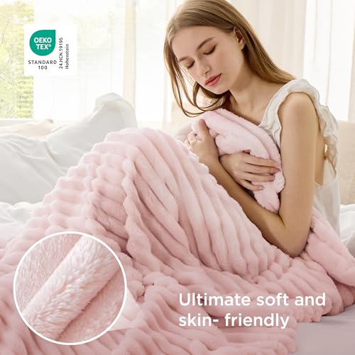 image for Bedsure GentleSoft Pink Throw Blanket for Couch - Cozy Soft Christmas 