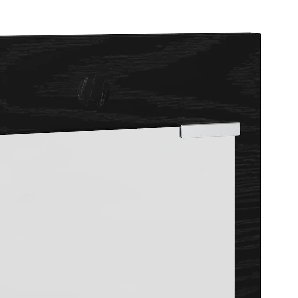 Estantería de pared de roble negro 90 x 10 x 50 cm, con espejo y 2 estantes, diseño moderno, resistente y estable para pasillo, dormitorio, sala de estar y oficina