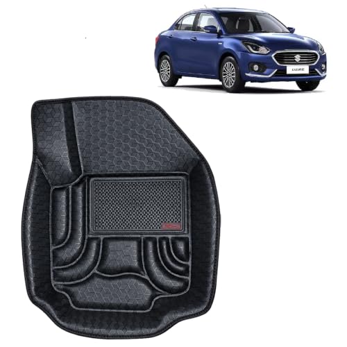 Image of OTO2EYE Car Floor Mat 4.5D Compatible for Maruti Suzuki Swift Dzire (2017 to 2019) All Model, 100% Waterproof Tray Shape, Set of 3 Pieces, Top Notch PVC 4.5D Foot Mats, Washable, 1 Year Warranty