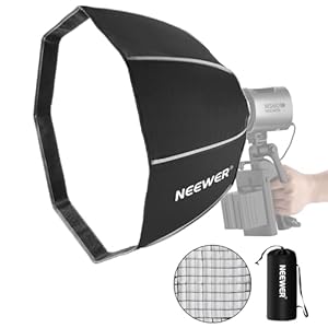 NEEWER Octagonal Softbox 50 cm with NEEWER Bracket, Octabox Softbox Folding & Quick Installation with Honeycomb Light Diffuser/Grid for MS60 MS60B MS60C MS150B,NS4P LED Studio Lamp