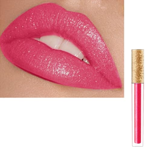 Matte Hot Pink Lips Gloss with Shimmers, Bright Pink Liquid Lipsticks for Women Long Lasting, Non Stick Cup Waterproof Full-Coverage Lip Stain,Tinted Lip Balm for & Women