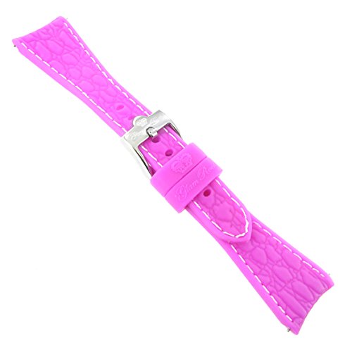 26mm Glam Rock Silicone Magenta White Stitch Curved End Watch Band