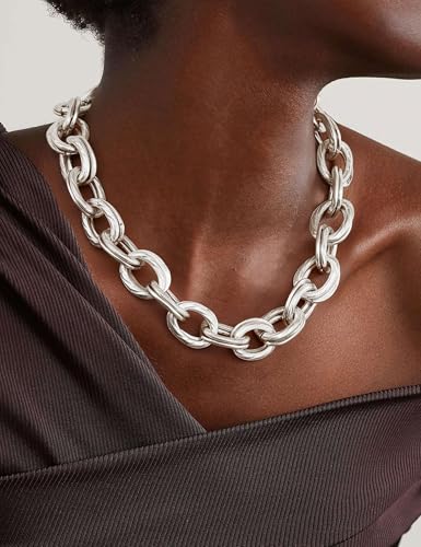 Sllaiss Klobige Goldkette für Frauen – 14 Karat versilbert Trendige Statement-Ketten Hypoallergen klobige Kette Große kubanische Gliederkette Schmuck Punk Hip Hop Choker für Frauen Männer