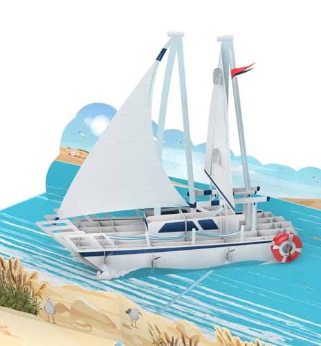 MOKIO® Tarjeta Pop-Up – Velero – Tarjeta regalo 3D para un cumpleaños para amantes de la navegación, tarjeta de felicitación emergente para un viaje al mar