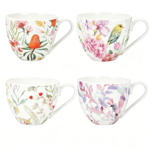 Image of TMZDCJK Floral Fine Bone China Mugs Set of 4, 450 ml – Gift for Women