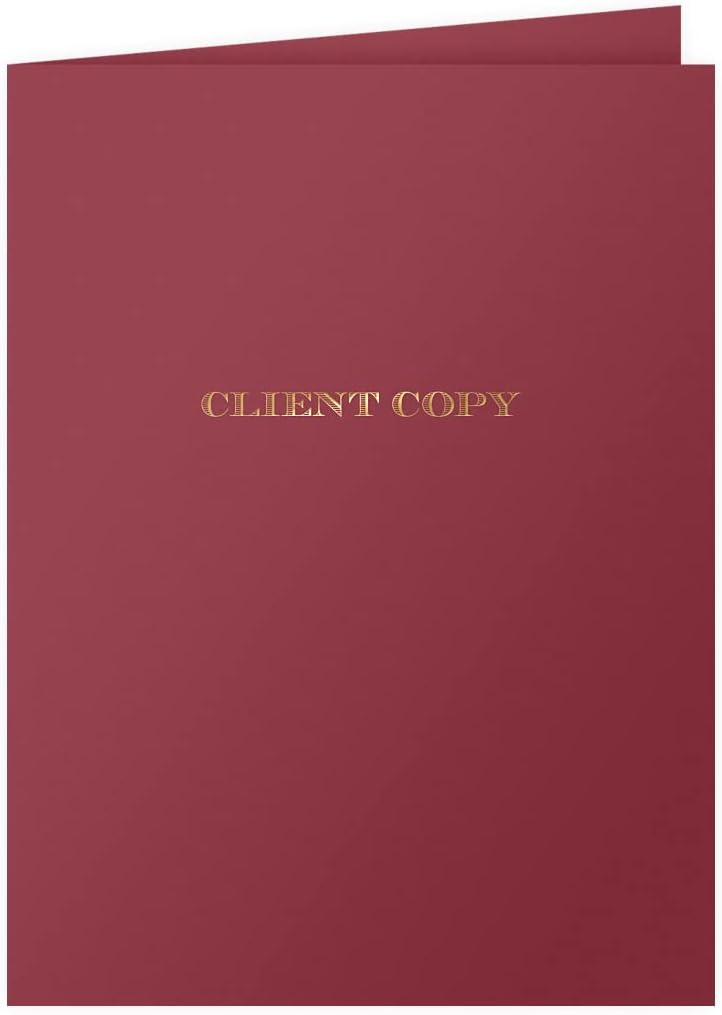 25 Count, Burgundy, Client Copy Pocket Folders, Gold Foil Stamped, for Professional Use (9 x 12)