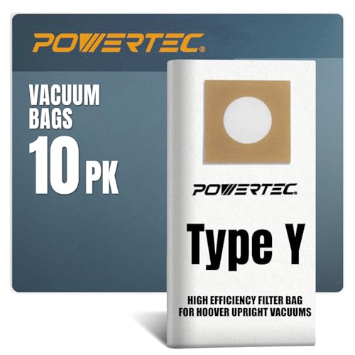 Image of POWERTEC Type Y Vacuum Bags 10 Pack for Hoover Style Y, Z, YZ WindTunnel Upright Vacuum Cleaners, Replacement Dust Bags for 4010100Y, AH10040 and AH10165 (75057)
