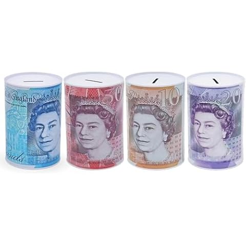 MONEY BOX Sterling Multi-colour Piggy Bank Tin Cover