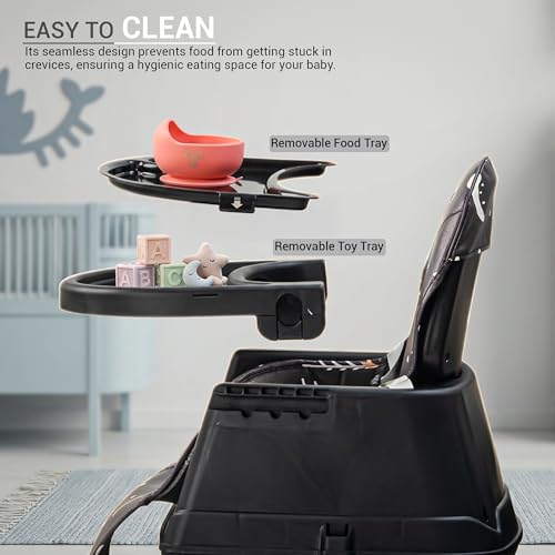 Image of Baybee 4 in 1 Convertible High Chair for Kids | Foldable Baby Feeding Chair with Safety Harness, Adjustable Tray, Booster Seat | Easy to Clean, Portable Dining Chair (Black)
