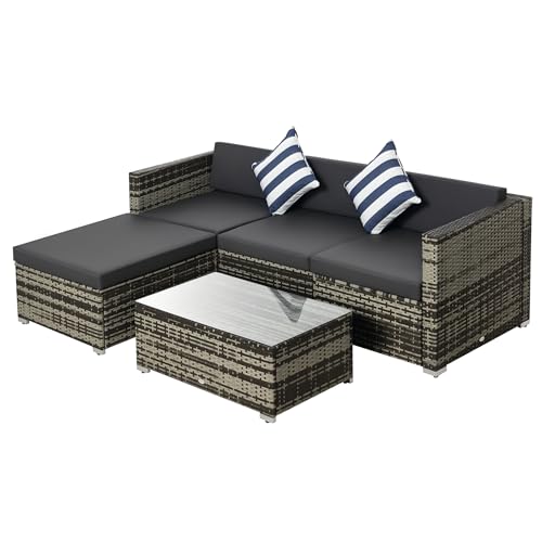 Outsunny 5-TLG. Polyrattan Gartenmöbel Set Gartengarnitur Garten-Set Sitzgruppe Loungeset Loungemöbel mit Beistelltisch Kissen Grau Outsunny 5-TLG. Polyrattan Gartenmöbel Set Gartengarnitur Garten-Set Sitzgruppe Loungeset Loungemöbel mit Beistelltisch Kissen Grau