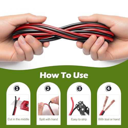 TYUMEN 20 Gauge Wire 100 Feet Pure Copper, 20AWG Red Black Low Voltage/Speaker/Automotive/Electrical Wire, 20 AWG OFC 12V/24V DC Extension Cords for LED Strips Lamp Lighting, in-Home, Autos, DIY use by Tyumen - Image 3