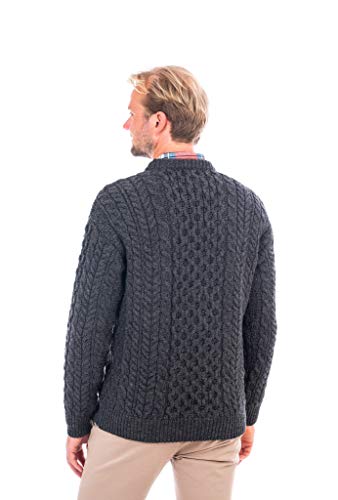 100% Merino Wool Blasket Crew Neck Collar Aran Sweater Pullover Honeycomb Stitch Made in Ireland2