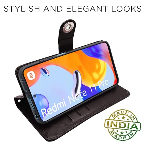 Image of Pikkme Redmi Note 11 Pro /Note 11 Pro Plus 5G Flip Cover Leather Finish | Inside TPU with Card Pockets | Wallet Stand and Shock Proof | Complete Protection Button Flip Case (Coffee)