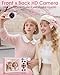 Digital Camera 4K 64MP Compact Camera with Dual Lens,2000mAh Battery,2.8" IPS Screen,18X Digital Zoom,32GB Micro SD Card and OTG Adapter Auto-Focus Small Camera for Kids,Teenagers,Beginners,Pink