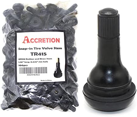 ACCRETION 100Pcs TR415 Rubber Snap-in Tire Valve Stem for Tubeless 0.625 Inch 16 mm Rim Holes on Standard Vehicle Tires