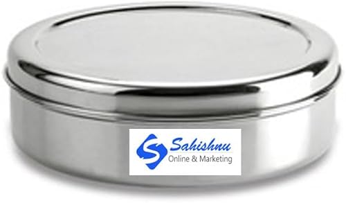 Miniatura 4 de Sahishnu Online & Marketing Caja de especias de acero inoxidable tradicional indio plateado, 8x8x3 pulgadas, 7 tazas y cucharas